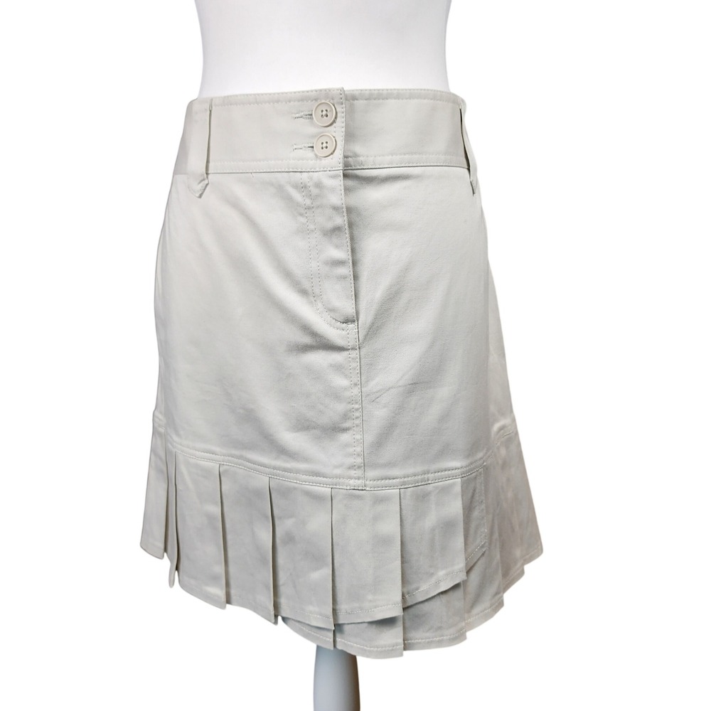Ann Taylor‎ LOFT Pleated Mini Skirt Womens 16 Beige Cotton Stretch Pockets NWOT